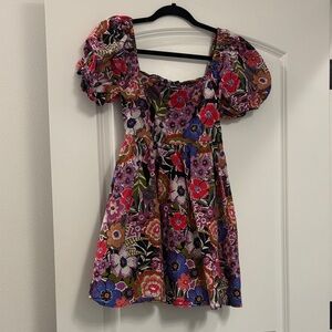 Forever 21 Floral Multicolor Puff Sleeve Dress
